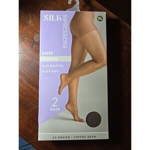silk impressions sheer shimmer XL 2 pair 20 denier coffee bean